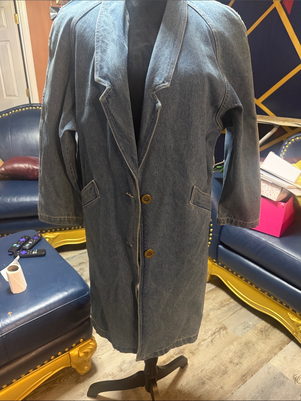 S.B II Vintage Denim Longline Coat - Blue